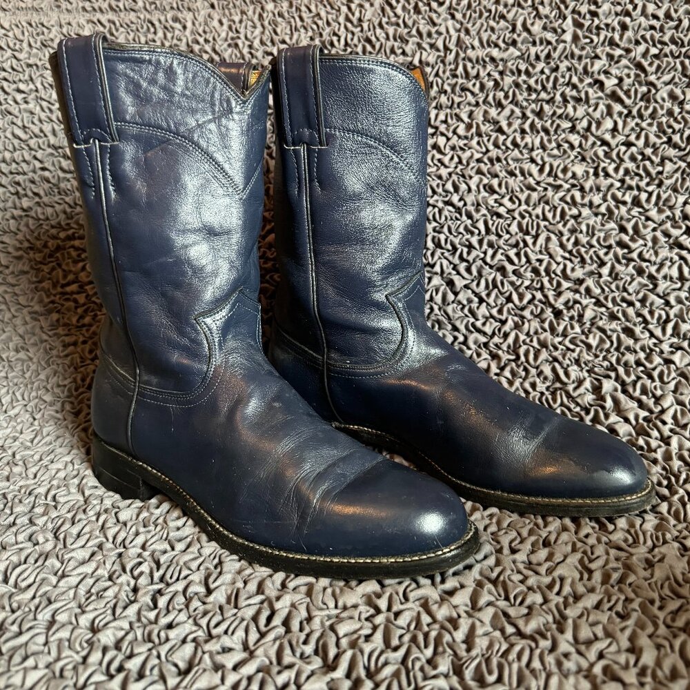 JUSTIN Vintage Women's 7.5 Navy Leather Boots - Perfect Condition!